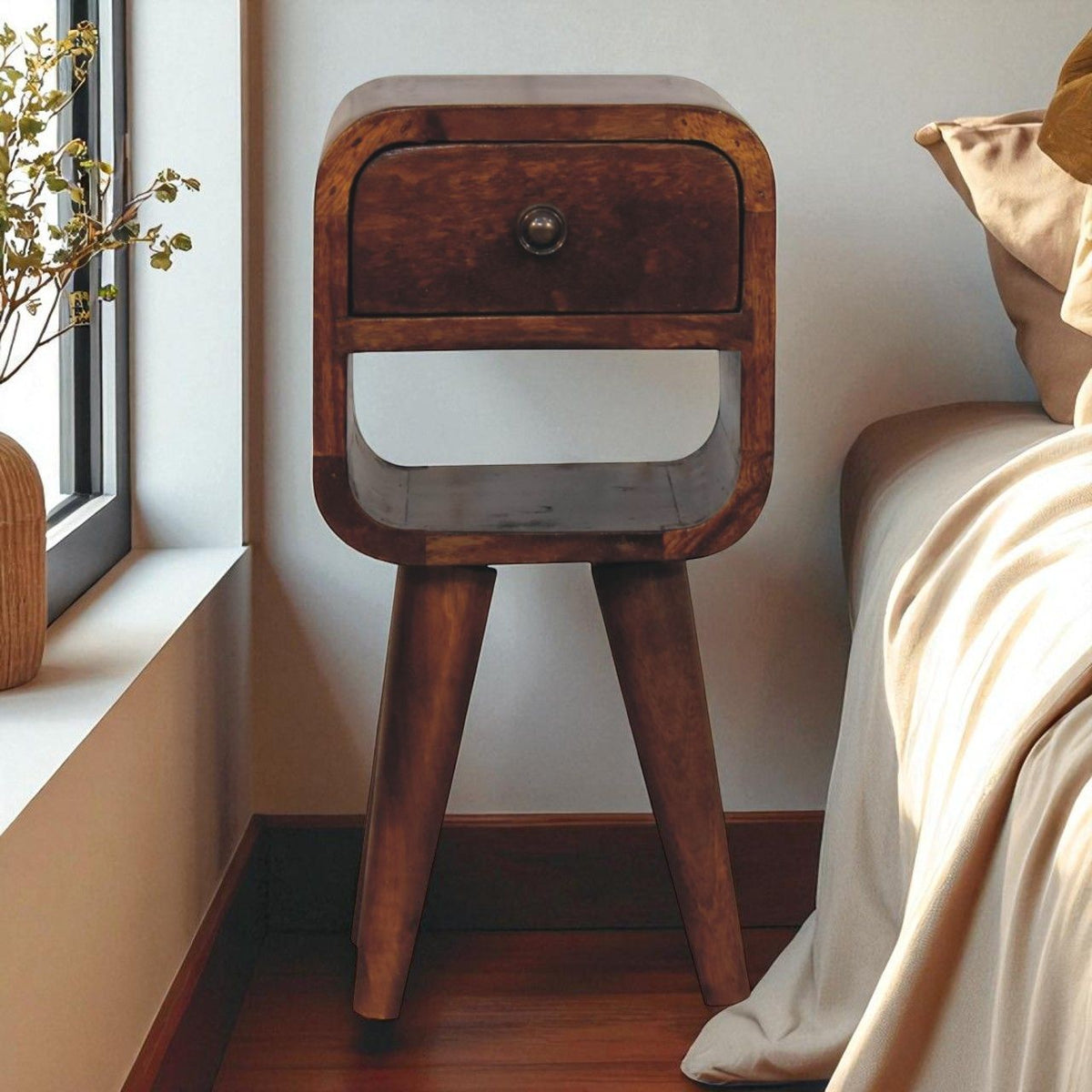 Mini California Curved Nightstand Wth Lower Slot