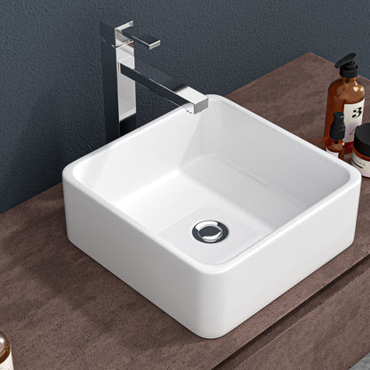 Elegant European Style Ceramic Square Vessel Bathroom Sink - White