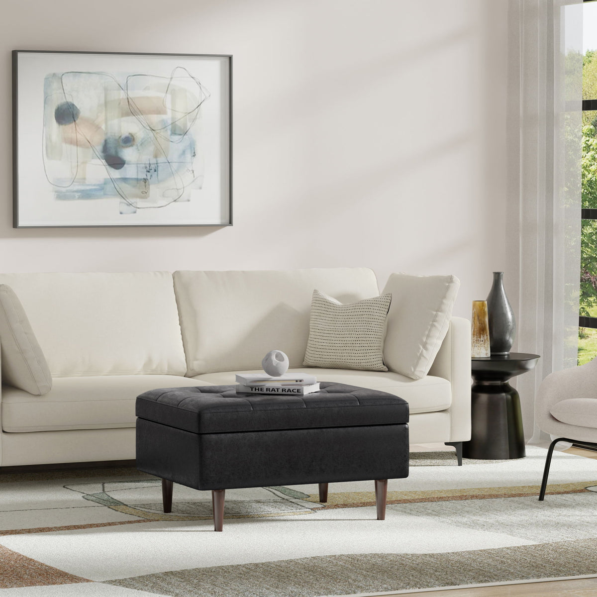 Shay - Large Square Coffee Table Storage Ottoman Mid-Century Style