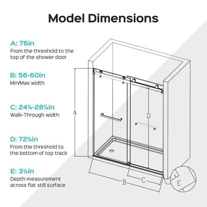 Frameless Double Sliding Shower Door - Chrome