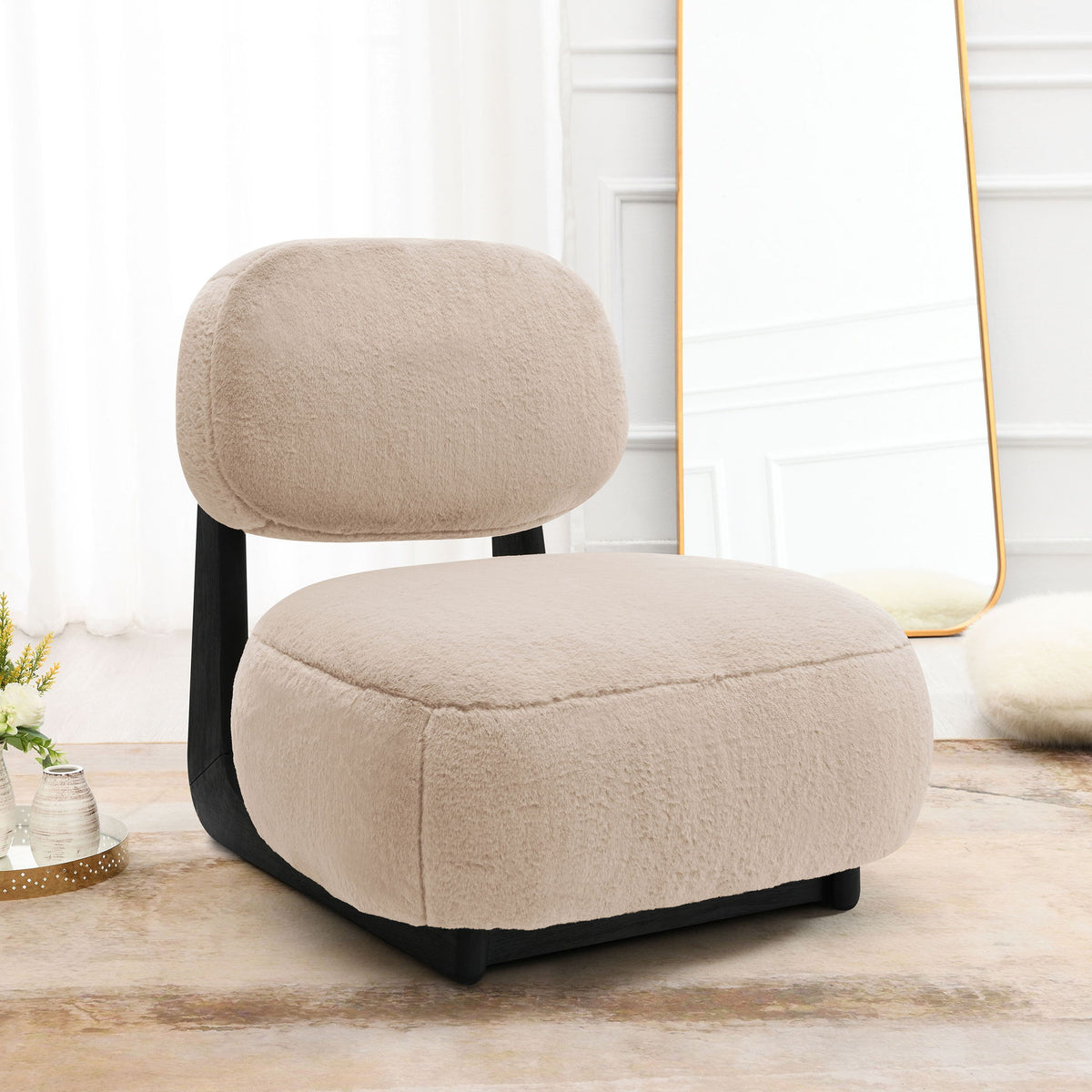 Phia - Upholstered Armless Chair With Oval Back - Camel
