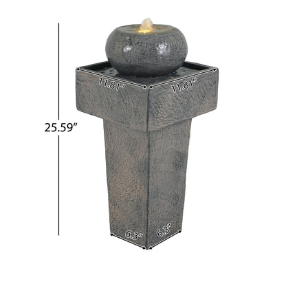 Minimalist Column Fountain With LED Lighting, Outdoor Decor For Patio, Porch And Garden - Gray