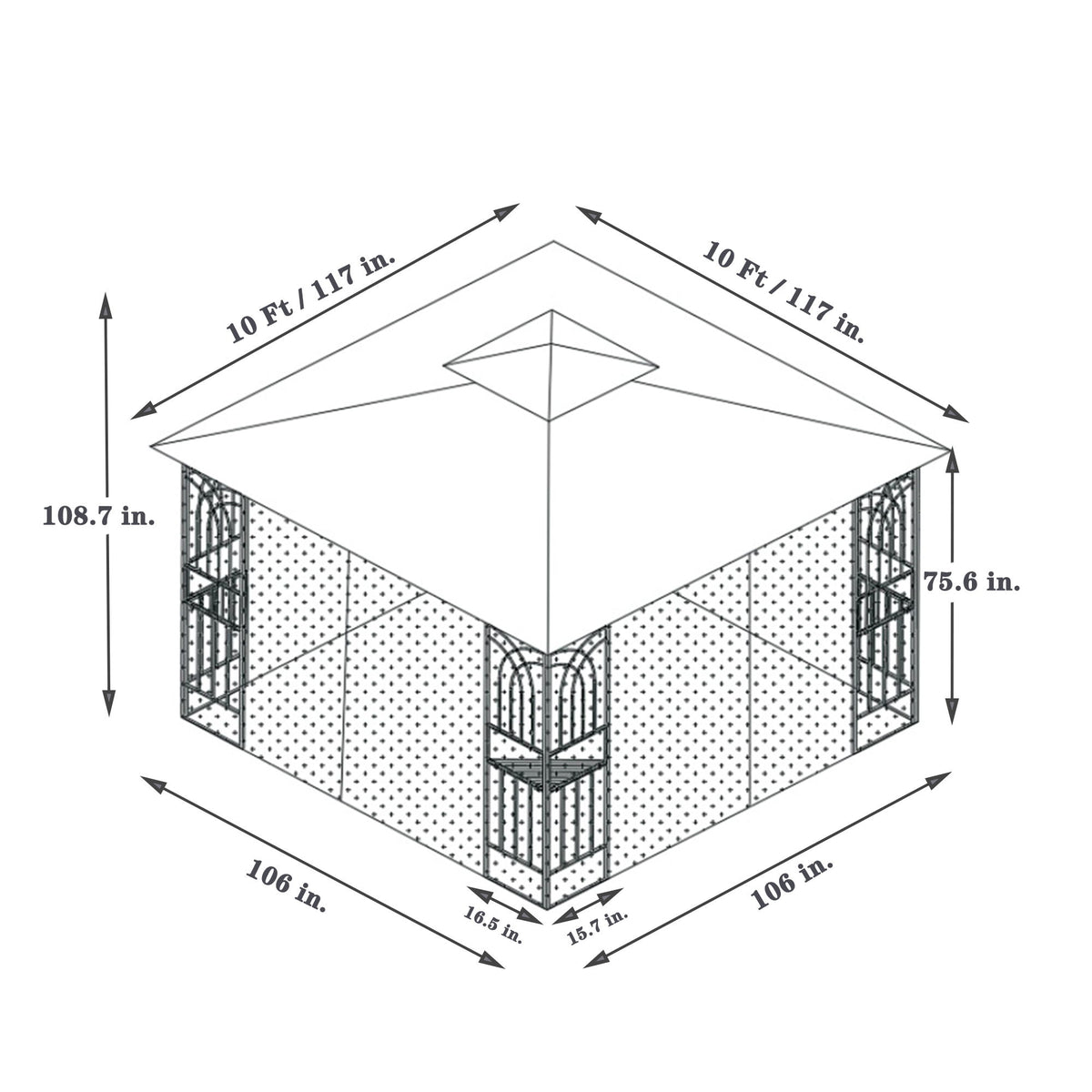 Patio Gazebo Tent With Ventilated Double Roof And Mosquito Net