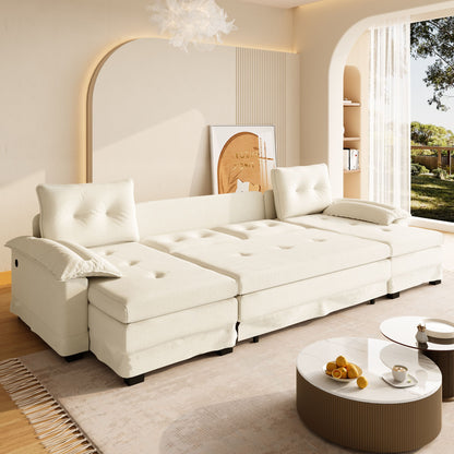 U-Shaped Sleeper Sofa With Pull Out Bed, Removable Armrests & USB Ports For Living Room