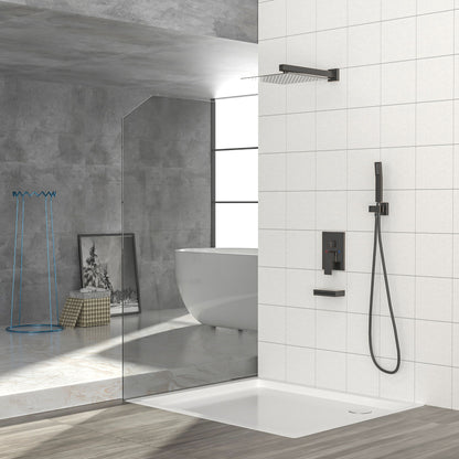 Square Shower System With Waterfall Tub Spout And Rough In Valve, Wall Mounted