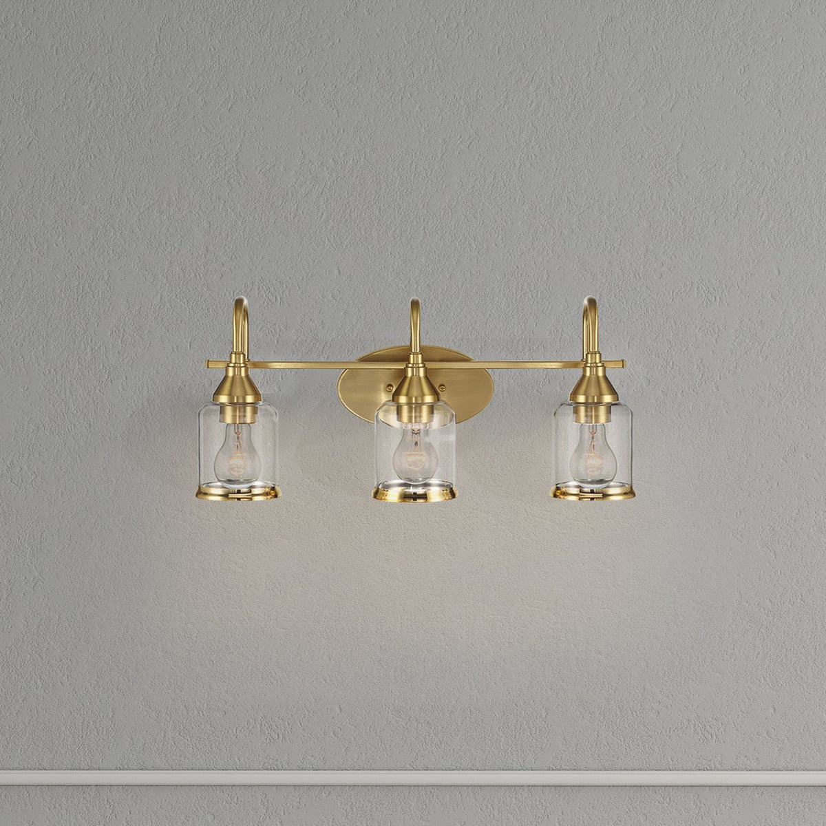 3 Lights Brush Vanity Light - Clear / Gold