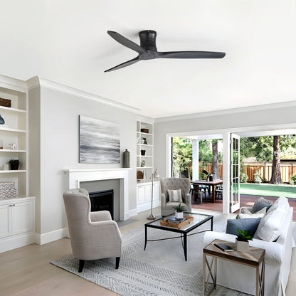 52" Ceiling Fan, No Light Flush Mount Low Profile 3 Blades With Remote Control