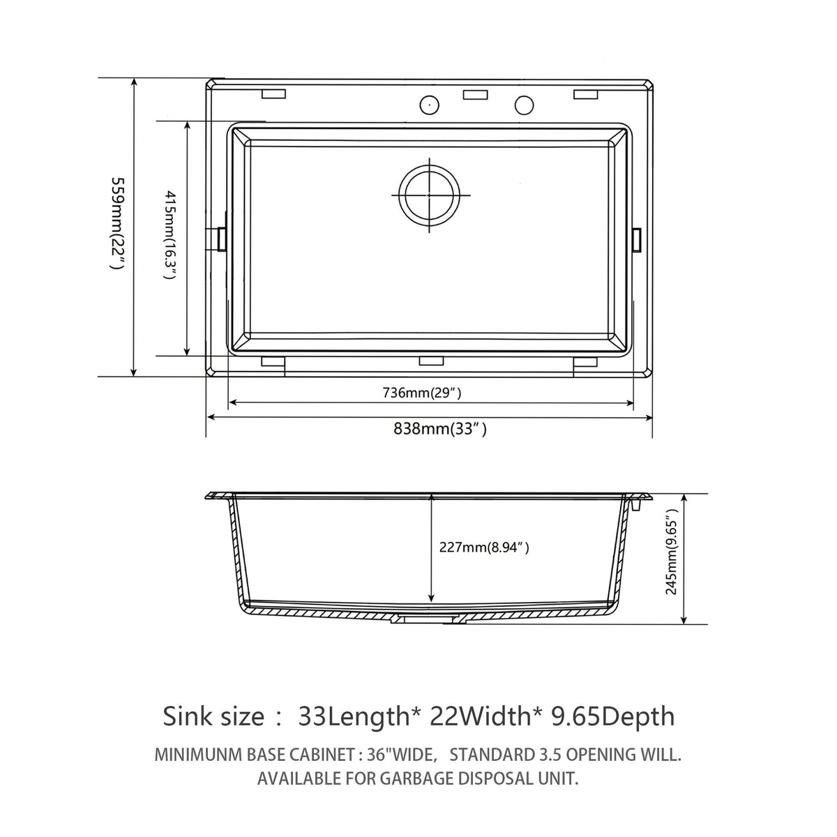 Quartz Kitchen Sink, Granite Composite, Drop In Sink With Durable Design