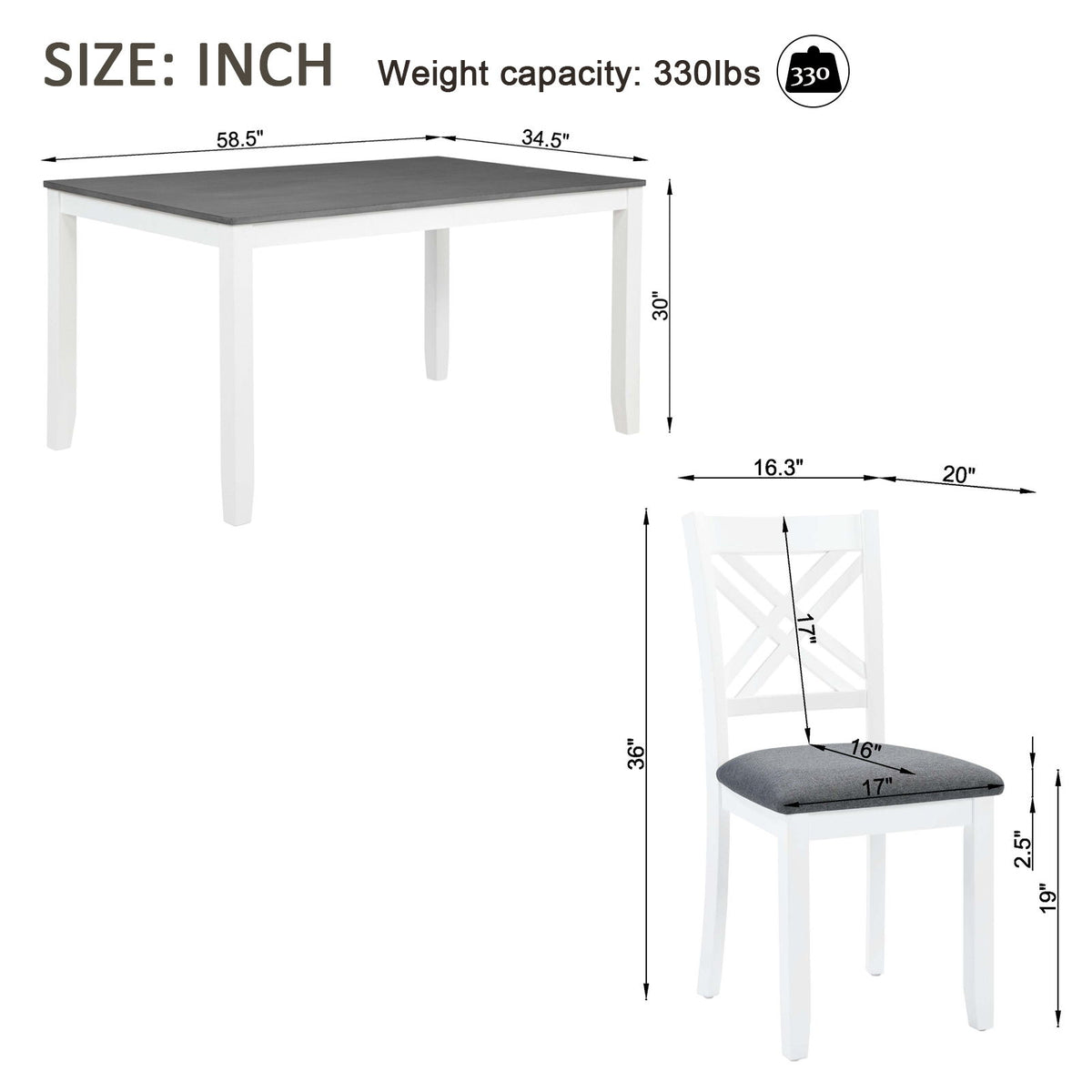 Kitchen Dining Set, Rectangular Dining Table & Upholstered Chairs