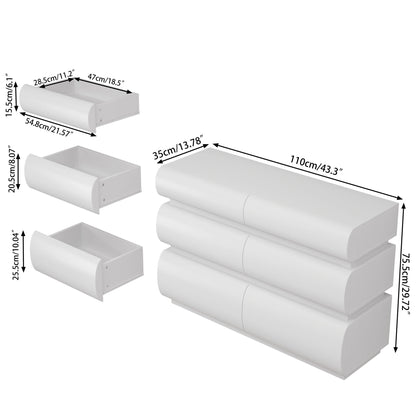 Minimalist Modern 6 Drawer Dresser, Handle Free Design With Wide Storage
