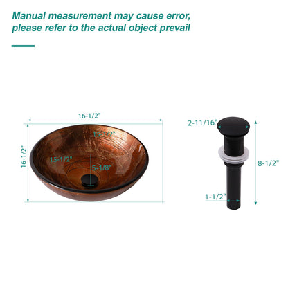 Vessel Bathroom Sink With Pop Up Drain, Round Bowl For Vanity Smooth - Brown
