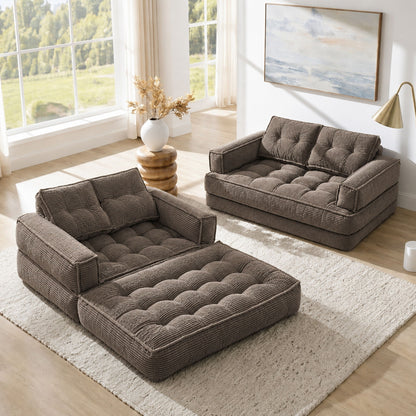 2 Seater Modular Sofa With Chaise Lounge, Boneless Floor Couch For Living Room - Coffee