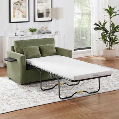 Sleeper Sofa With Foldable Mattress, USB Ports, Side Table & Storage Pocket
