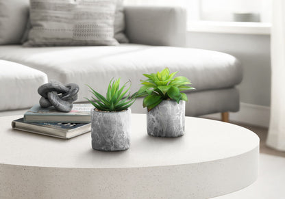 6" Tall, Artificial Plant, Succulent, Indoor, Faux, Fake, Table, Greenery, Potted, Decorative (Set of 2) - Green