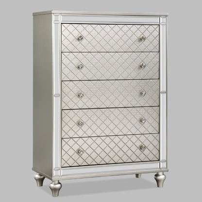 5 Drawer Bedroom Chest With Diamond Patterned Fronts - Silver
