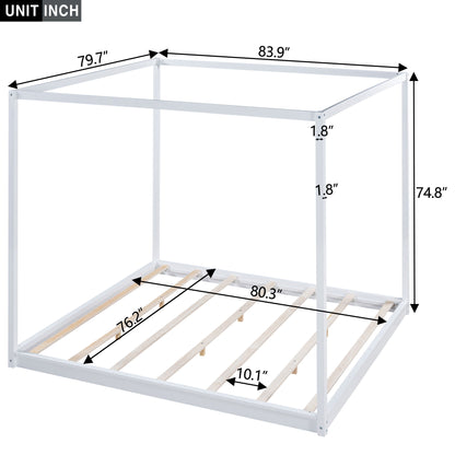 Wood Canopy Platform Bed With Support Legs And Airflow Slats