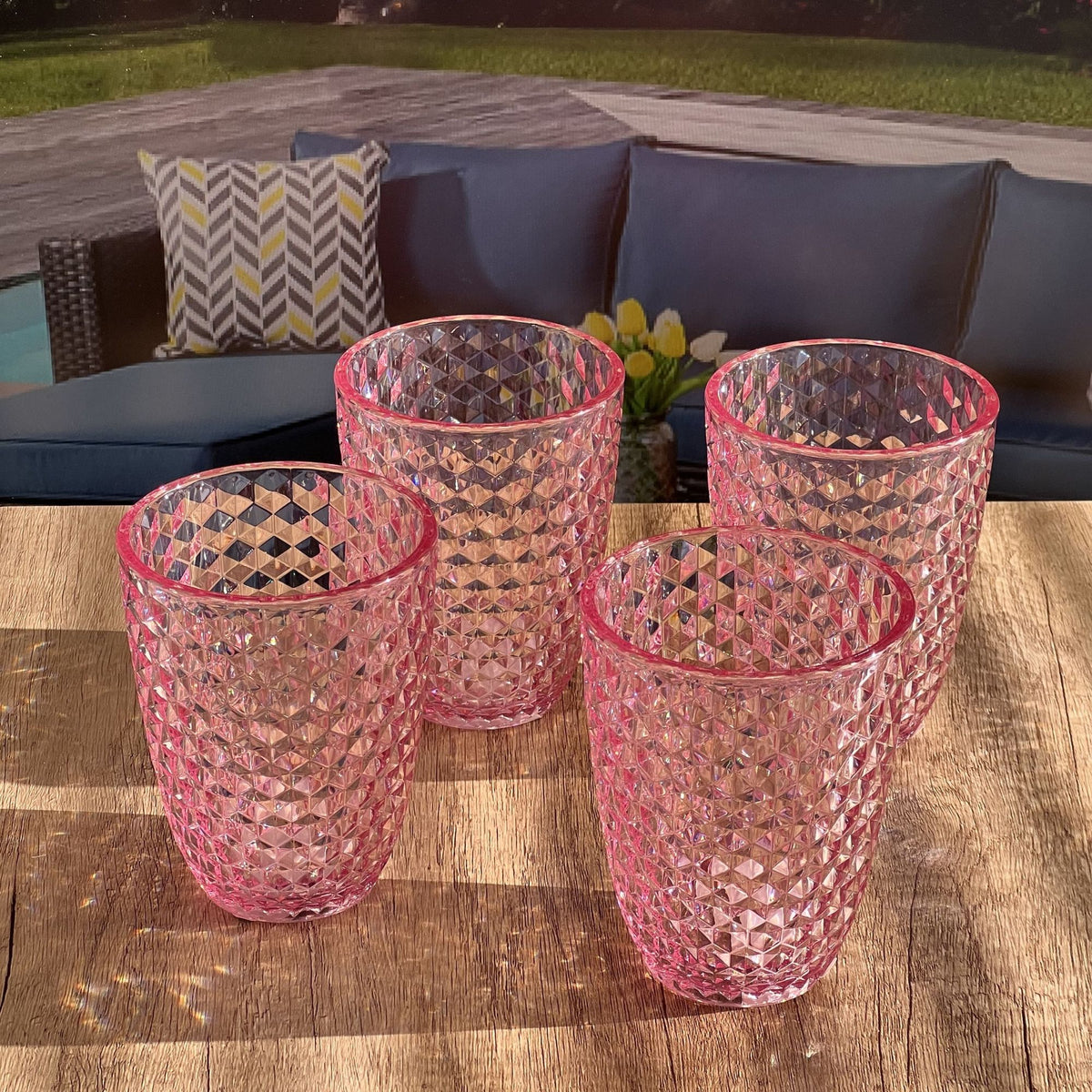 Leading Ware Diamond Cut Acrylic Glasses Drinking (Set of 4)