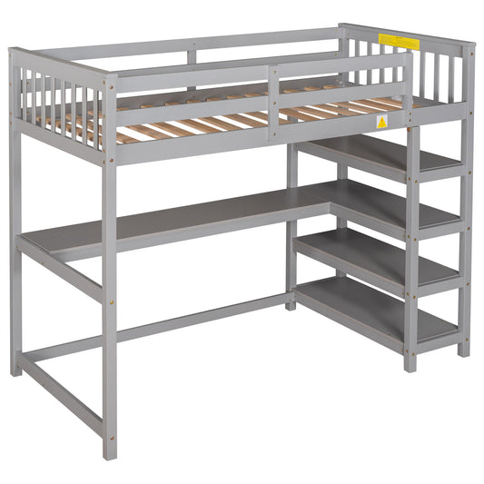 Loft Bed With Storage Shelves And Under Bed Desk