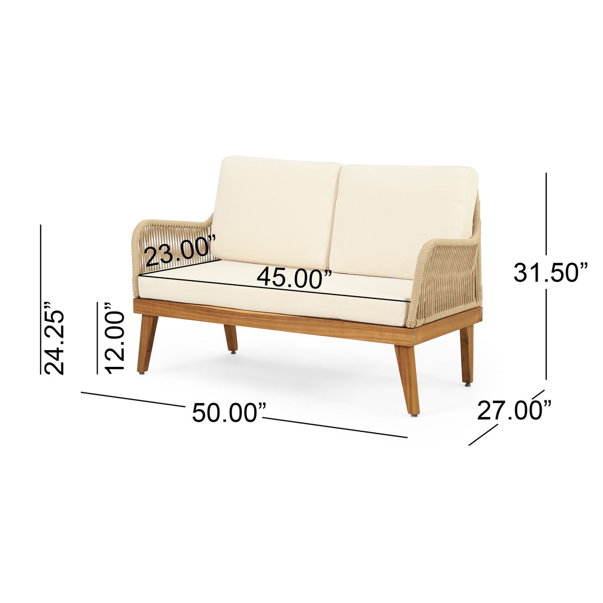 Hueber - Outdoor And Rope 4 Seater Chat Set With Cushions - Teak