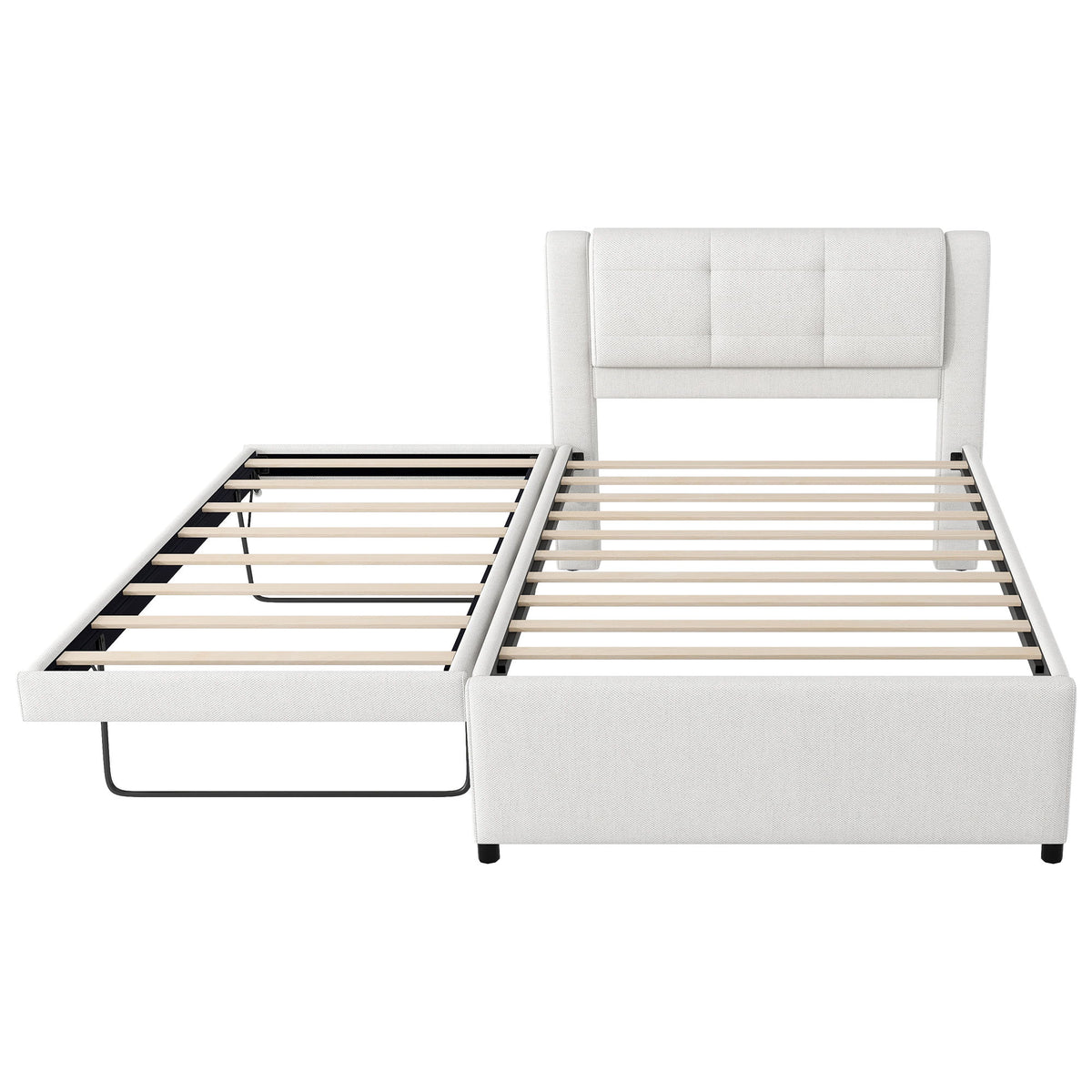 Upholstery Platform Bed With Trundle, Trundle Can Be Flat Or Erected