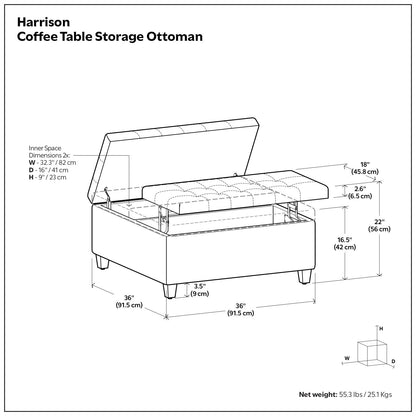 Harrison - Coffee Table Storage Ottoman - Dark Gray - Faux Leather