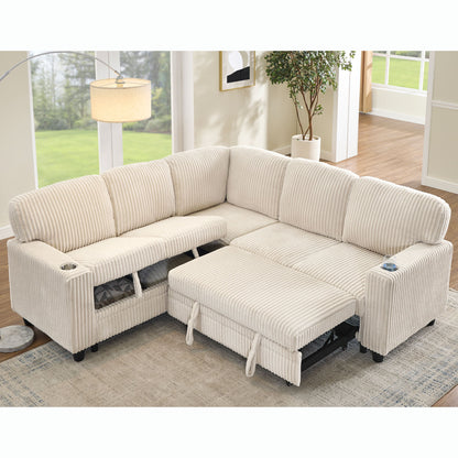 L-Shaped Sofa With Pull Out Sofa Bed With USB