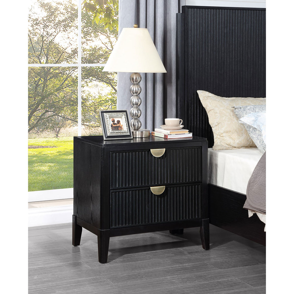 Mason - 2 Drawer Nightstand With Fluted Design - Black