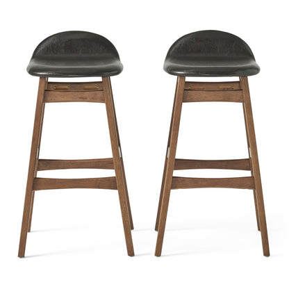 Contemporary Bar Stool With Stylish Seat And Small Backrest - Dark Brown