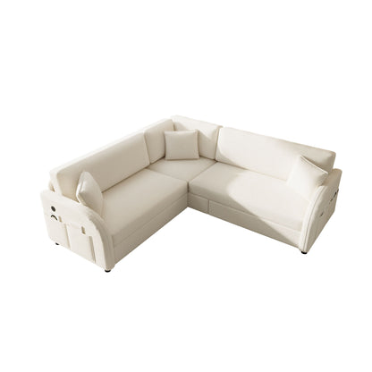 L-Shaped Couch With Pull-Out Bed, Oversize Convertible Sleeper Sofa With Side Pocket & USB Port