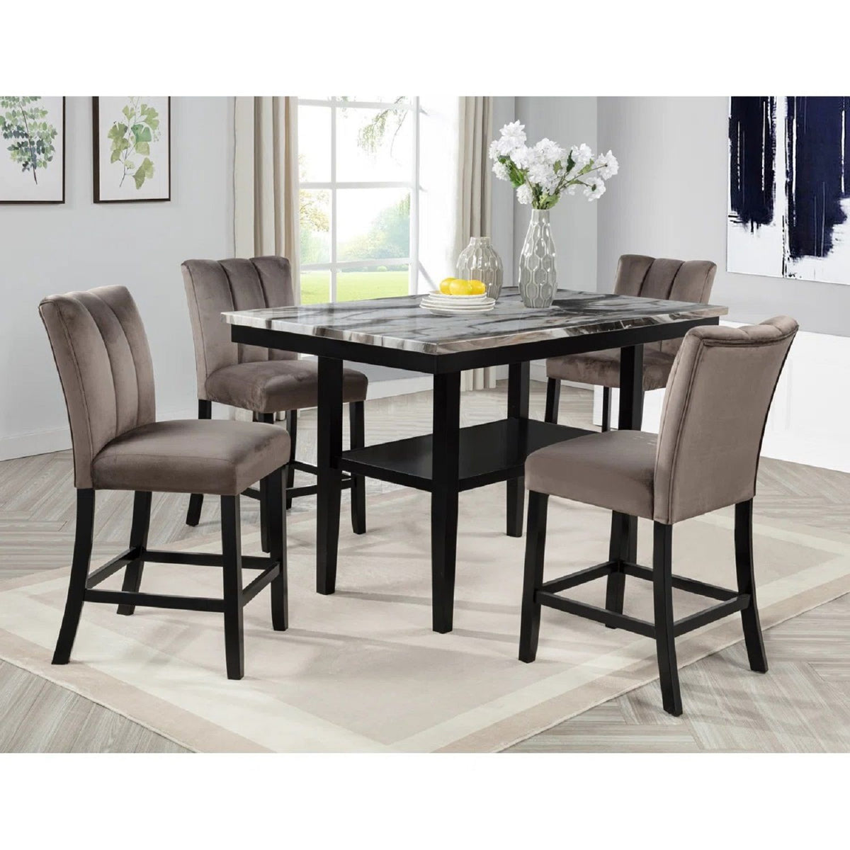 Upholstered Counter Height Chair For Dining Room (Set of 2) - Black / Brown