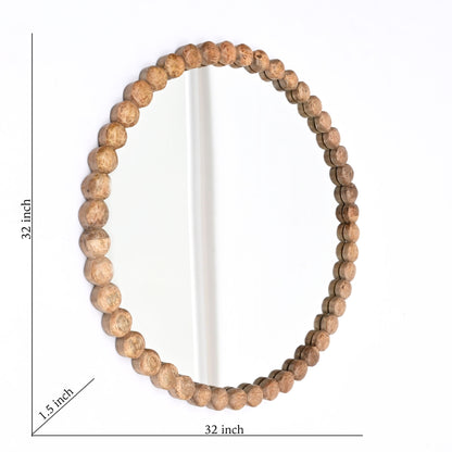 Decorative Round Hanging Wall Mirror With Bead Design Frame - Natural