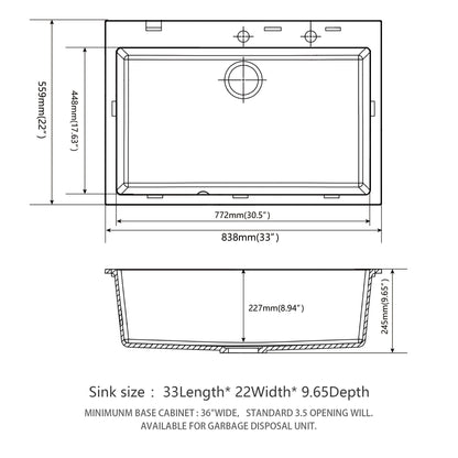 Quartz Kitchen Sink, Granite Composite, Drop In Sink With Durable Design