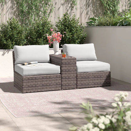 2 Person Wicker Conversation Set With Cushions, Weather Resistant