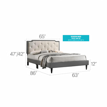 Queen Bed With Tufted Headboard - Light Gray