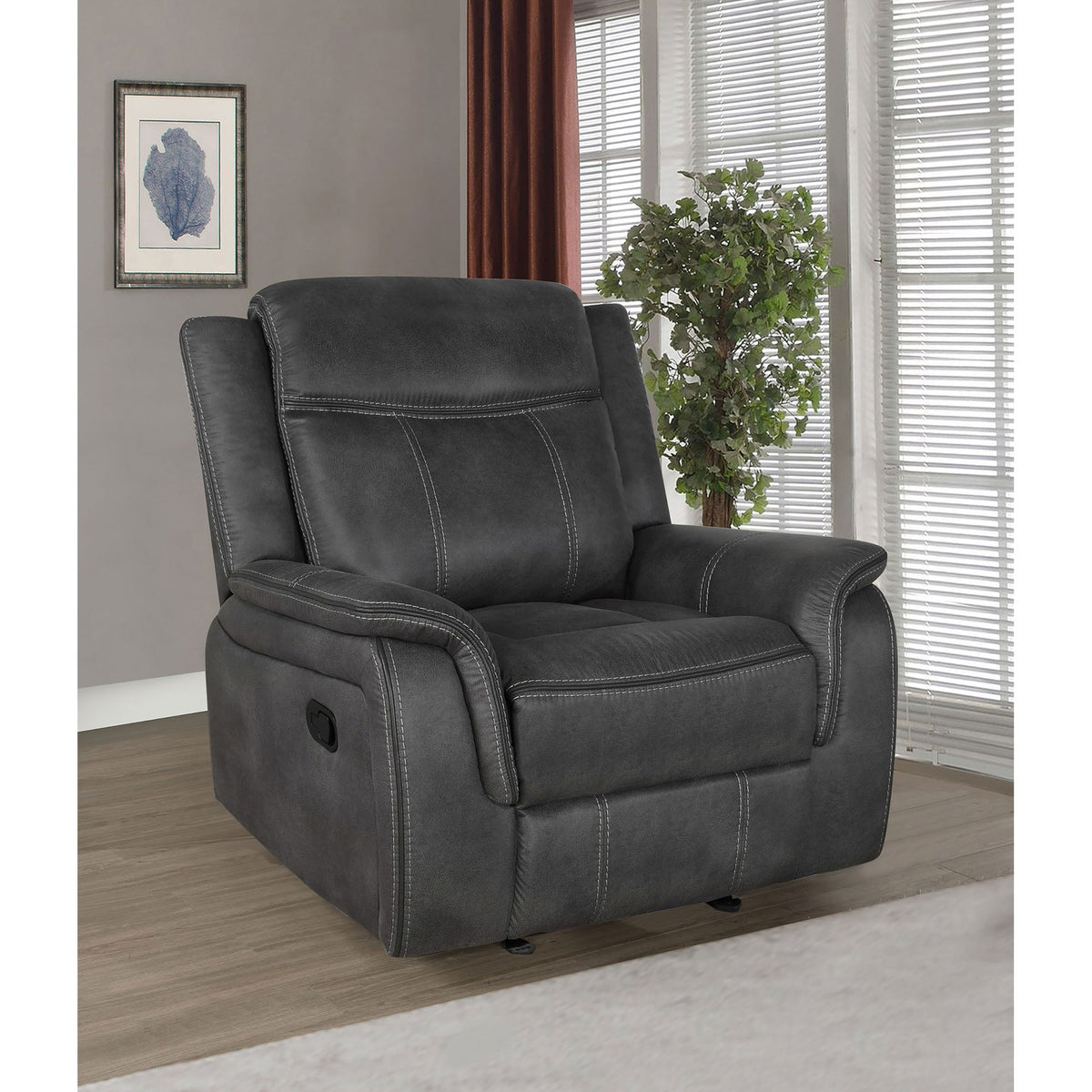 Franklin - Upholstered Padded Arm Glider Recliner - Charcoal