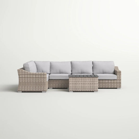 Wicker Outdoor Seating Set With Curved Arms, Plush Cushions, 4 Person - Gray Mix