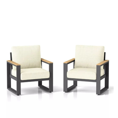 All-Weather Patio Armchairs With Thick Cushions (Set of 2)