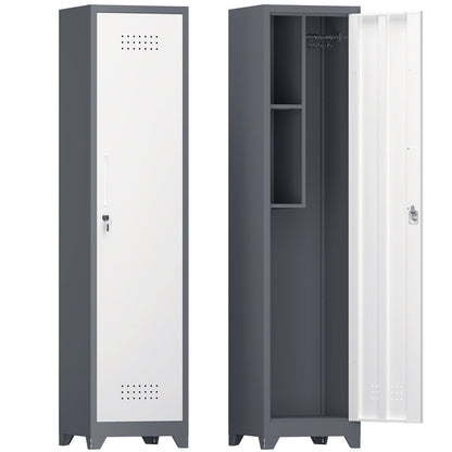 Broom Storage Cabinet, 65" Narrow Slim Utility With Hooks And Shelves, Heavy-Duty Construction - White