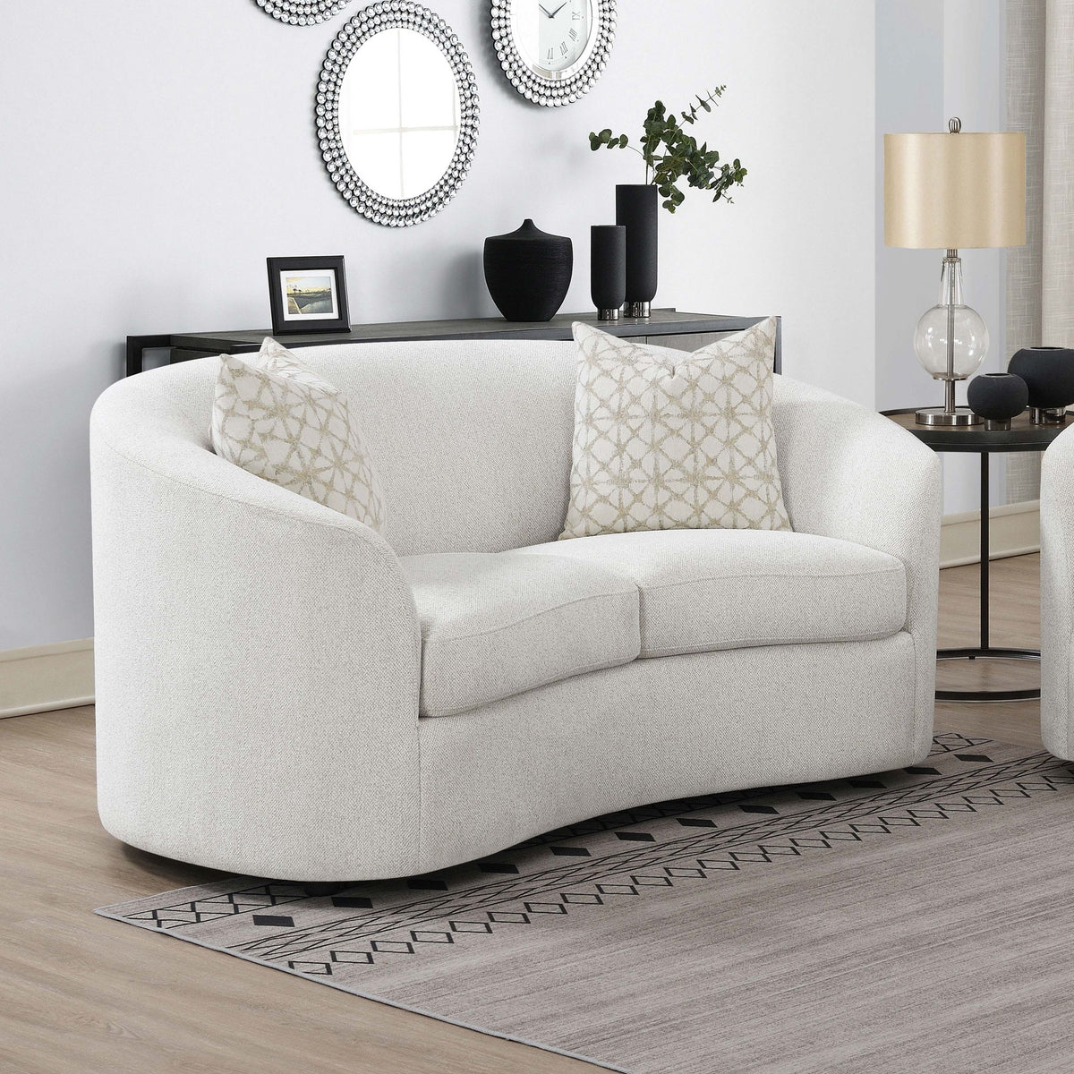 Rory - Sloped Arms Loveseat With Pillows - White