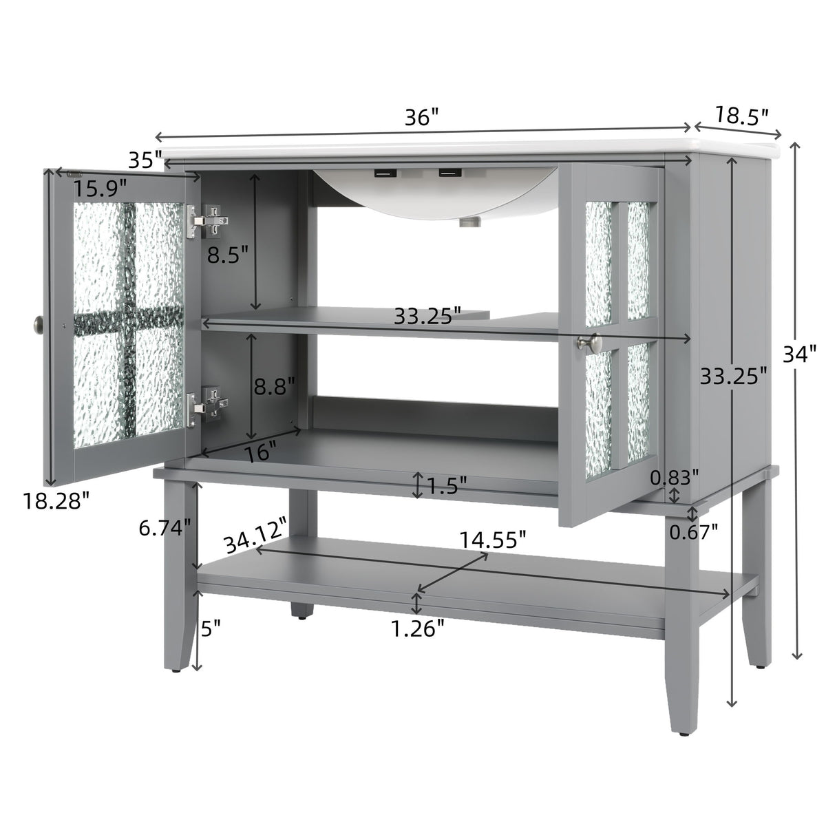 Bathroom Vanity With Ceramic Sink, Adjustable & Open Shelf