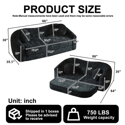 Curved Convertible Sofa, 2 In 1 Frameless Folding Sofa Bed With Pull Out Base And Deep Seat