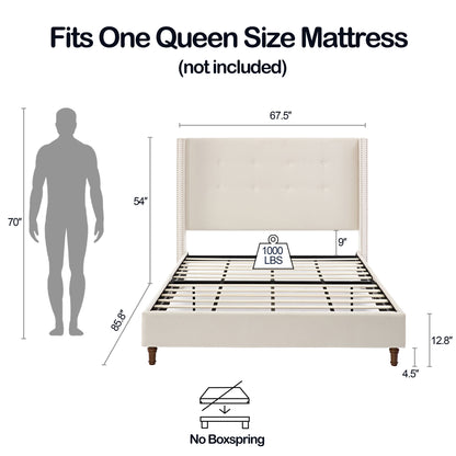 Peyton - Upholstered Bed With 54" High Headboard, Traditional Hand Buttoned Tufting
