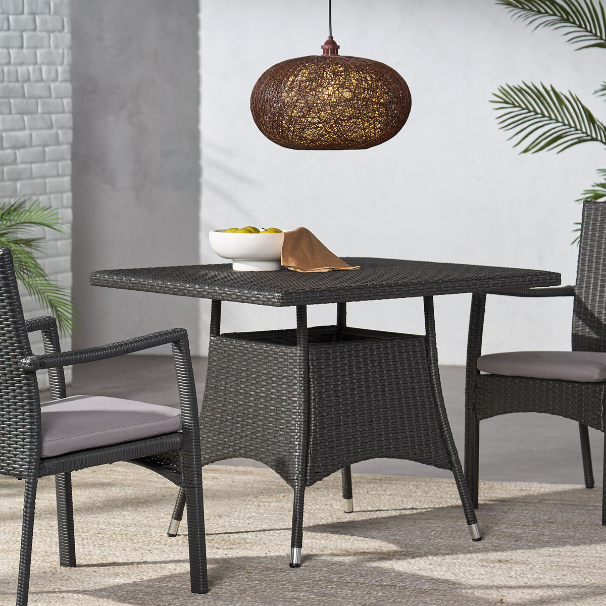 Outdoor Rattan Square Dining Table With 4 Legs - Gray
