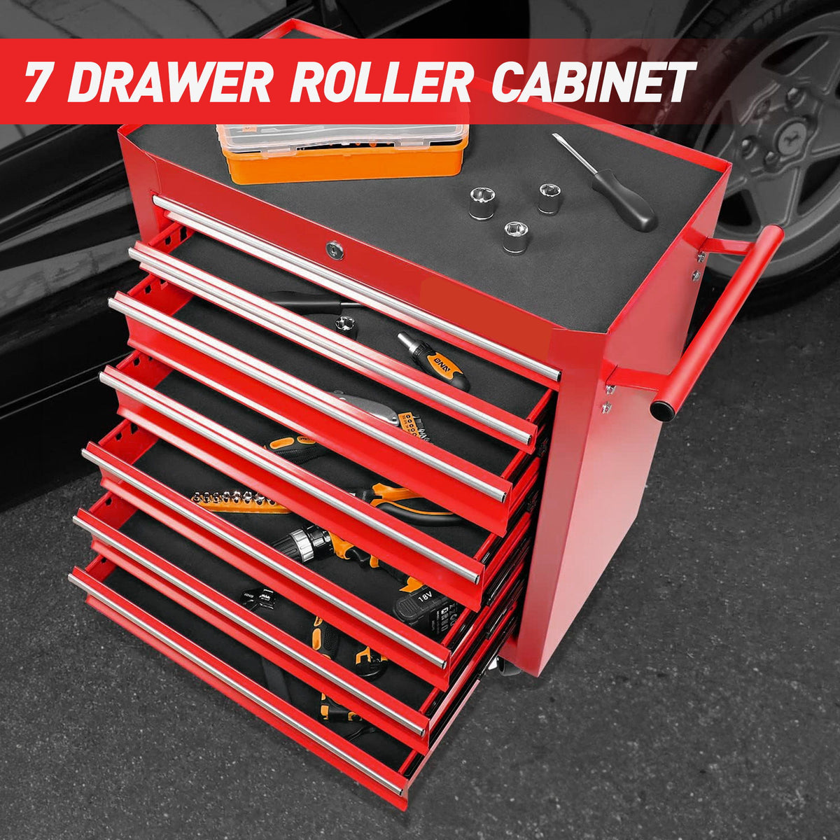 7 Drawer Rolling Tool Chest With Wheels, Multifunctional Tool Box And Storage