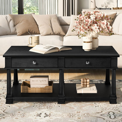 Coffee Table With 2 Storage Drawers & Lower Open Shelf