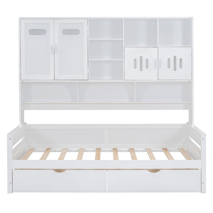 Daybed With All-In-One Cabinet And Shelf