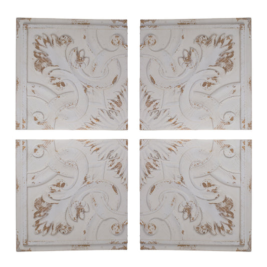 Distressed Wooden Square Wall Panels (Set of 4) - White