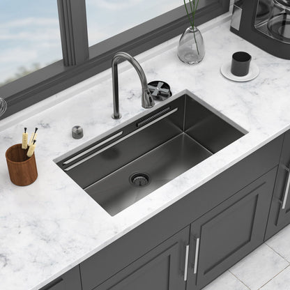 Undermount Stainless Steel Kitchen Sink With Pull Down Faucet & Ledge Workstation