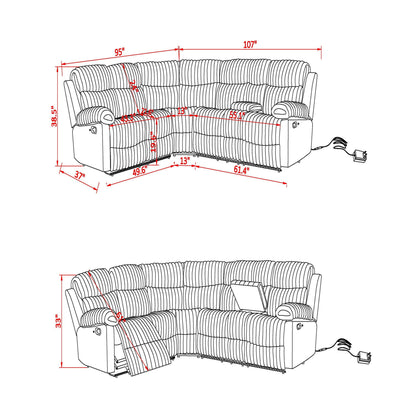 Bruni - Sectional Sofa With LED Lighting And Manual Recline - Gray