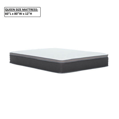 12'' Hybrid Mattress In A Box, Plush Gel Memory Foam Mattress Top With Pocket Coil Base - Gray / White - Queen